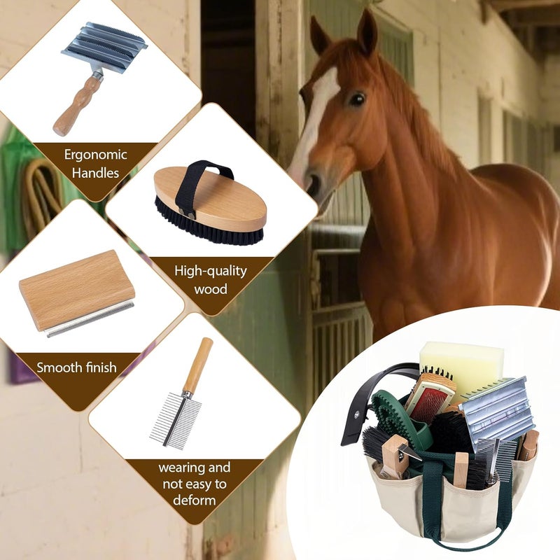 DigNew 13-Piece Horse Grooming kit for Daily Care,Complete Horse Supplies Set with Wood Brushes, Tack Essentials, Curry Tools, and Practical Horse Accessories for Farm & Stable Use - Image 4
